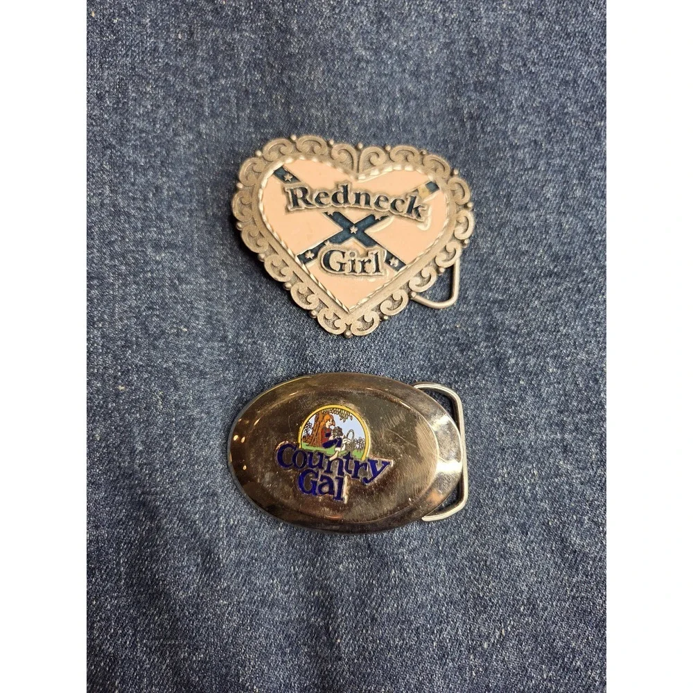Women's Lot of 2 Country & Redneck Girl Belt Buckles - Pink Silver